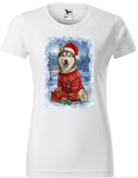 Vánoční tričko Sibiřským huskym dámské0